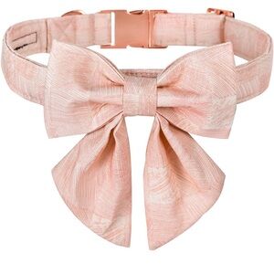 New! Maca Bates Pink Twill XS Dog Collar and Bow Tie Set